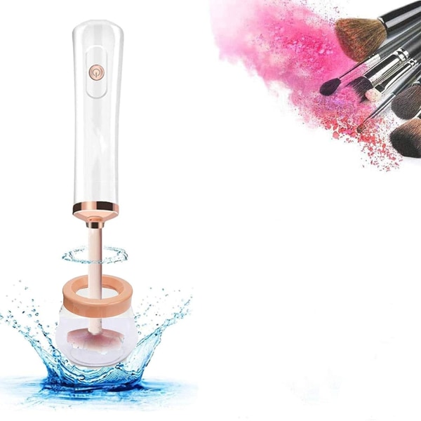 Makeup Brush Cleaner & Dryer, Pink Electric Brush Cleaner Set, Automatisk kosmetisk børstevaskeværktøj med 8 gummikraver, velegnet til de fleste makeup