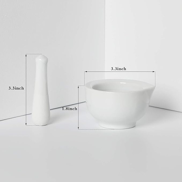 Morter og støder i porcelæn, keramisk urteknuser pilleknuser S