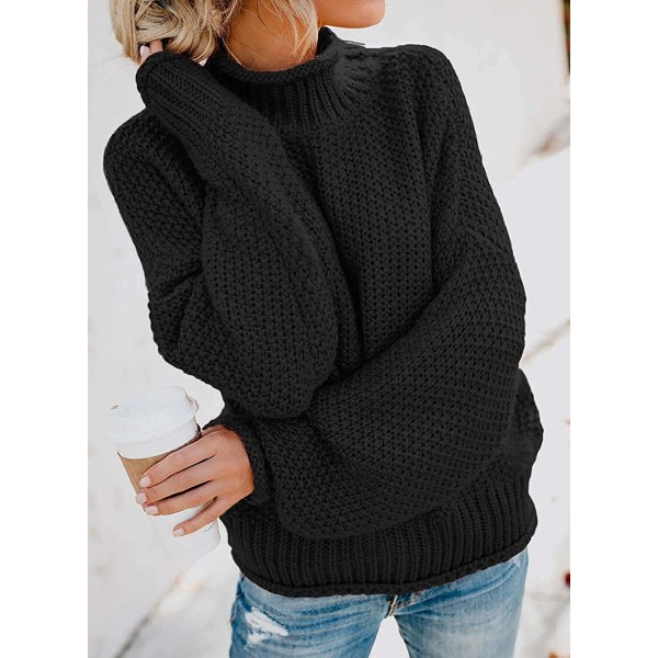 Dame Turtleneck Batwing Ærme Løs Oversized Chunky Strikket