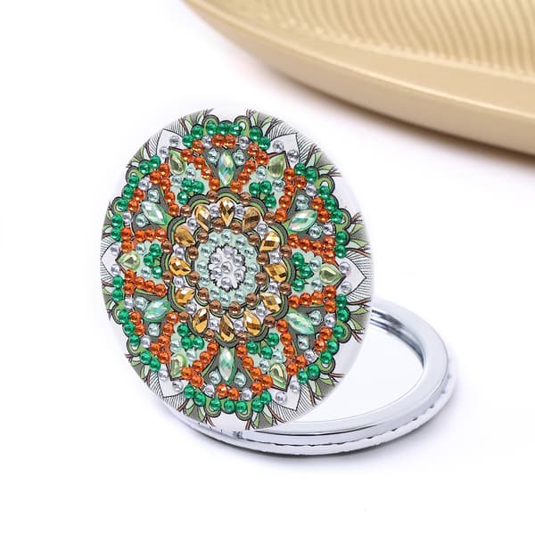 Diamantmålning Minispegel, DIY Strass-utsmyckad Dubbelsidig Bärbar Sminkspegel – Stil 2 Style 2