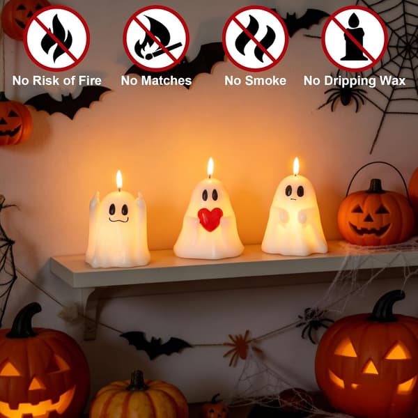 3-delt Halloween Spøgelse Flammefrit Lys Sæt, Halloween Indendørs Indretning - B