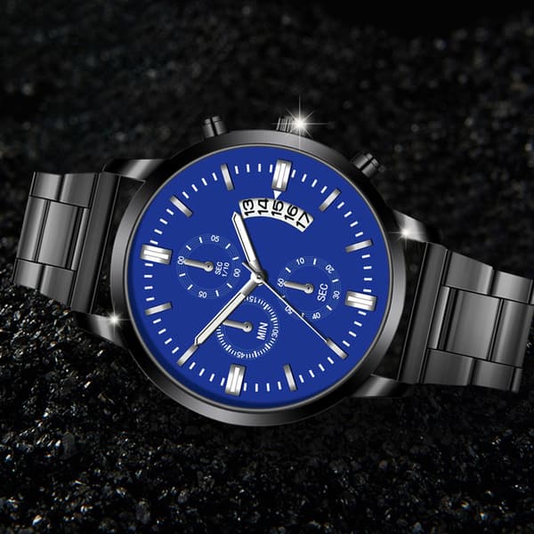 Herre Quartz Kalender Ur Rund Urskive Stålbælte Armbåndsur Sølv Sort