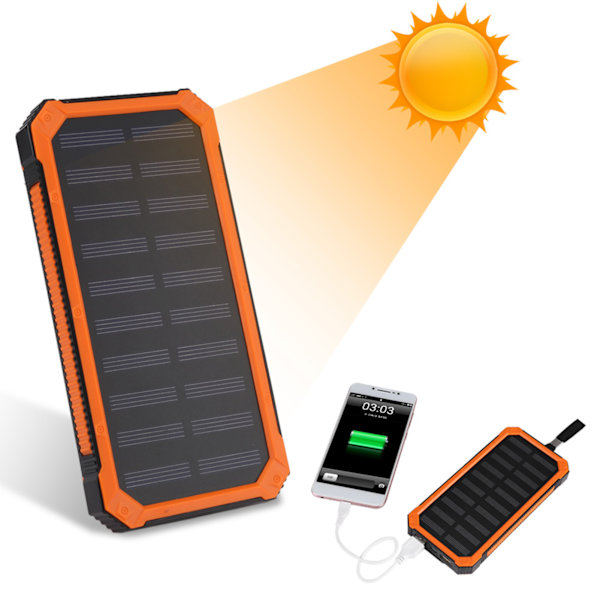 20000mAh Bærbar Solenergi Powerbank Ekstern Batterilader med 6 stk. LED Lys Orange