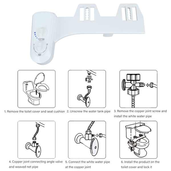 Bidettilbehør med Selvrensende Dobbelt Dysesystem, Justerbart Vandtryk, Koldt Vand, Toilet Bidet til Kvindelig Vask 9/16