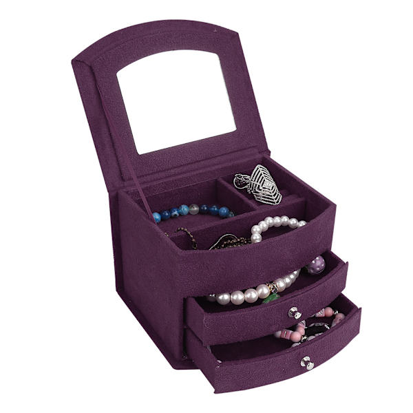 3-lagers Bärbar Smyckeslåda för Örhängen, Ringar, Armband, Halsband - Organiserare & Förvaring - Lila