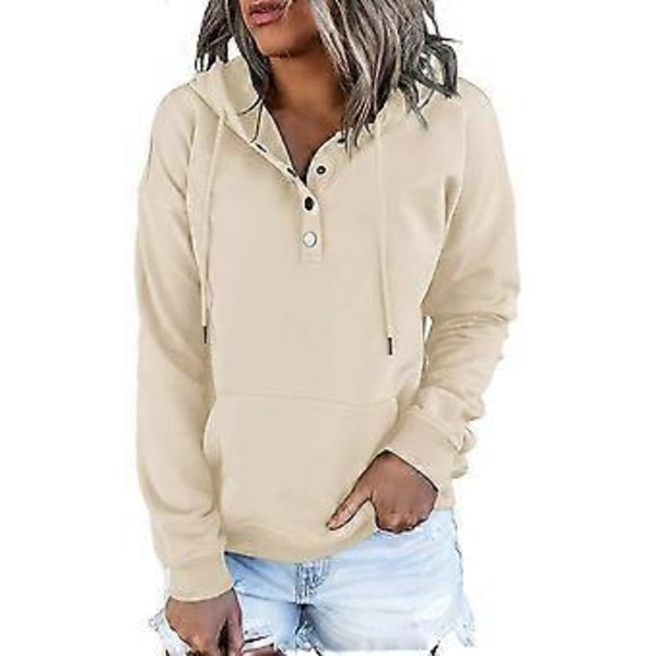 Dame Knap Front Hættetrøje Pullover Langærmet Efterår Vinter Sweatshirt Top SweaterM( style1907)