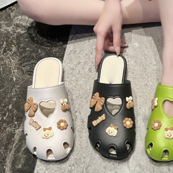 Kvinders Sommer Slippers PVC Rund Hul Ud Slip On Sko Behagelig Foring Ultral Blød til Sommer Beige 36-37 Størrelse