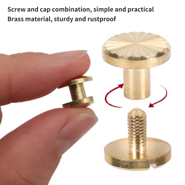 50 st Bokbindningsnitar 50 st Platt Huvud Spårskruvar Mässing Dekorativ Skruvnit Set för Läderhantverk DIY Projekt 8x6mm