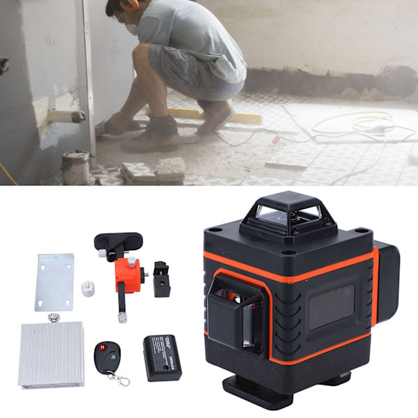 360 Graders Laser Niveller Omni Retning 16 Linjer 4D Grønn Stråle Selv Nivellerende Fjernkontroll Laser Niveller 100‑240V EU-Plugg