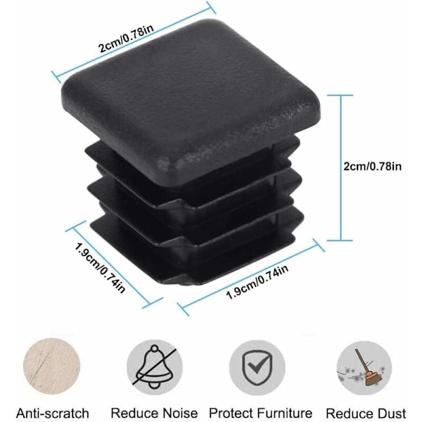 Tätningslock för fyrkantsrör, möbelavslutningsplugg med flexibla ribbor, hållbar svart plaständlock för bred användning i hushåll och utomhus