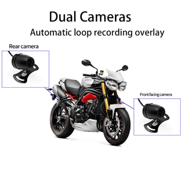 3,9 tommers motorsykkel dashcam med 150° vidvinkel, IP67 vanntett, GPS HUD, dobbelt kamera videoopptaker