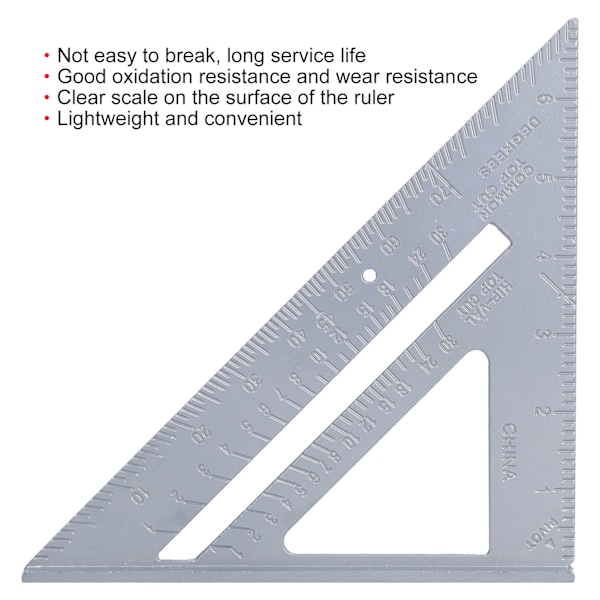 Trekantlinjal i aluminiumlegering 7 tommer 45/90 grader Tykkere måleverktøy for håndverk Trefabrikasjon