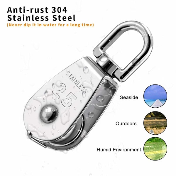 3 stk. 304 rustfrit stål M25 enkelt blok drejelig remskive remskive belastning 400 kg - sølv (3 stk.)