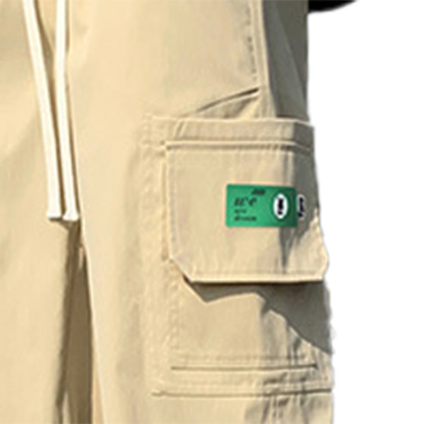 Män Bred Ben Byxor Casual Sida Fickor Ren Färg Snörning Lösa Byxor Khaki XL