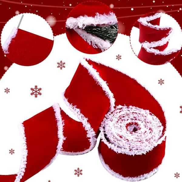 Jul Sammet Snöig Kant Trådband, 10 cm, 9 meter, Röd