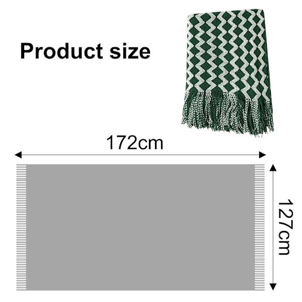 Akrylstrikket Pled, Let og Blød Hyggelig Dekorativ Vævet Pled med Kvaster til Rejser, Sofa, Seng, Sofa, 51x67 Tommer Dark green