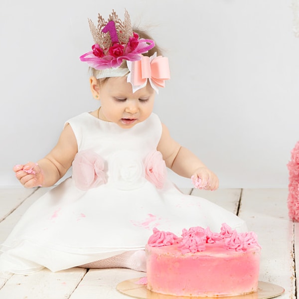 Baby Lace Flower Crown 1st Birthday Headband, Girl Boy