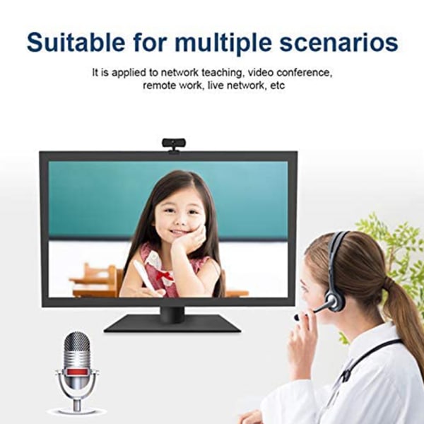 1080P op til 2K-webkamera, HD-webkamera med mikrofon- og privatlivsdæksel, USB-computerkamera, vidvinkelwebkamera, Plug and Play, til Zoom/Teams/OBS,