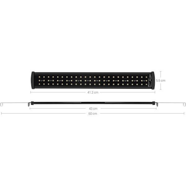 Akvarielampa med fullt spektrum & energieffektiva lysdioder, 43-60cm utdragbart fäste & justerbar ljusstyrka för optimalt sötvatten & saltvatten