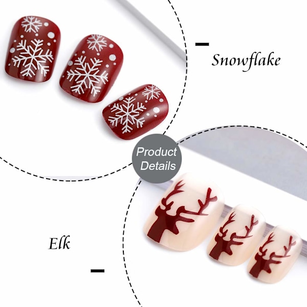 Konstgjorda Nagelspetsar, Korta Snöflingnaglar för Kvinnor och Flickor, Heltäckande Naglar Lätta att Sätta På och Ta Av, Högkvalitativa Material Festlig Design