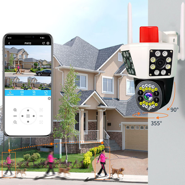 WiFi Kamera 360° Panoramisk IP66 Vattentät 6MP Fullfärg Mörkerseende Rörelsespårning