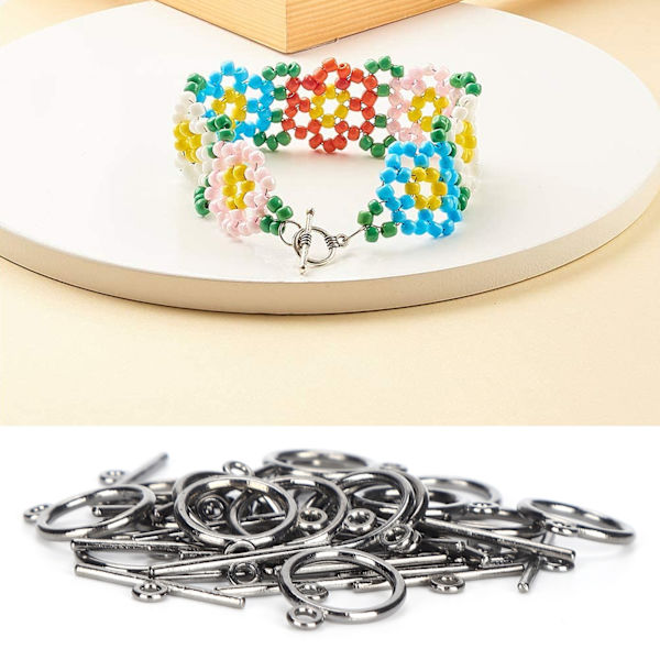 100 Set Toggle-spännen Legering 2mm OT Spänne DIY Smyckestillverkning Tillbehör för Halsband Armband Svart