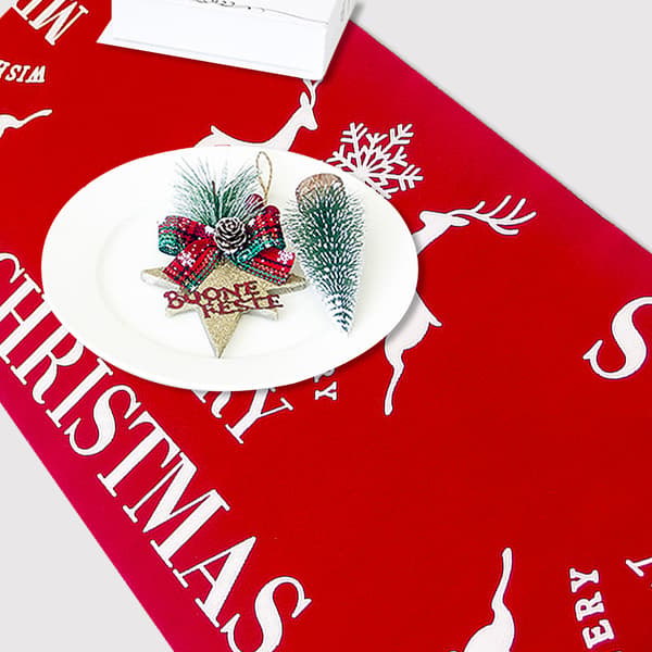 Juledug i hør, til julebordsdekoration (270*28 cm) trykt rektangulær dug red snowflake elk