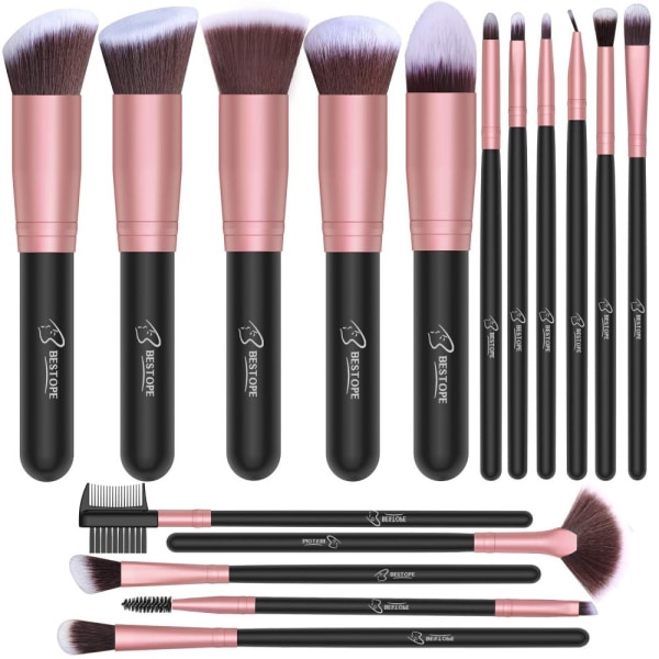 Sminkborstar 16 st Makeup Brush Set Premium Synthetic Foundation Brush Blending Face Powder Blush Concealers Ögonskuggor Make Up Brushes Kit (Rose