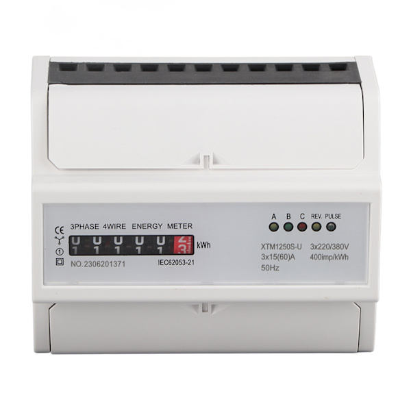 1 st 220V/380V Digital 3-fas 4-tråds 7P DIN-skena Elmätare Elektronisk KWh-mätare 15(60)A