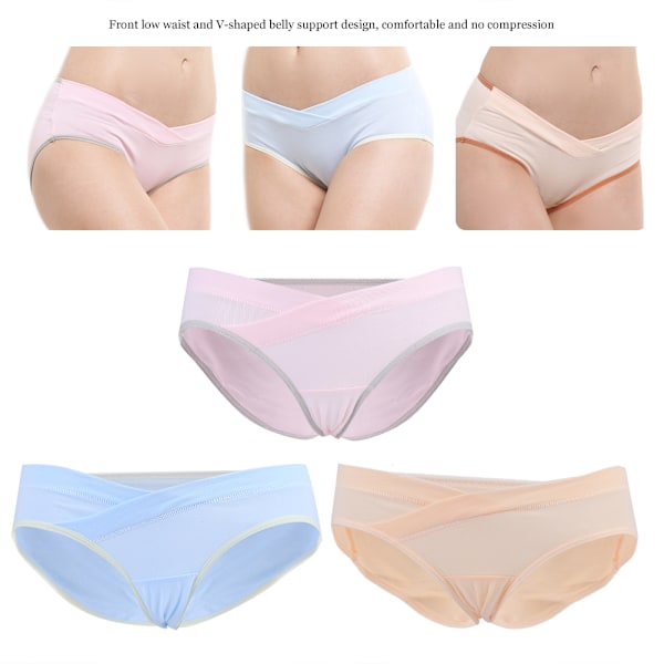 3-pack Graviditetsunderkläder med låg midja, Mammaunderkläder, Maglyft, Bomullsunderbyxor, Trosor (RosaNakenGul L)