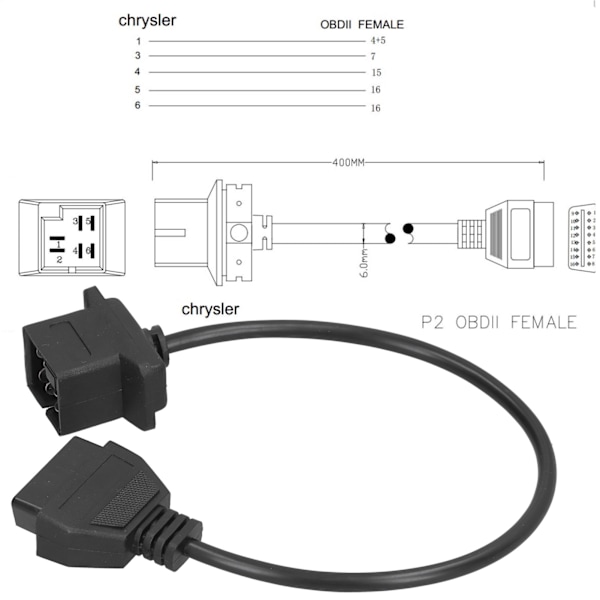 6-polig OBD2 Diagnostisk Adapterkabel Felkodläsare Felkontroll Passar för Chrysler