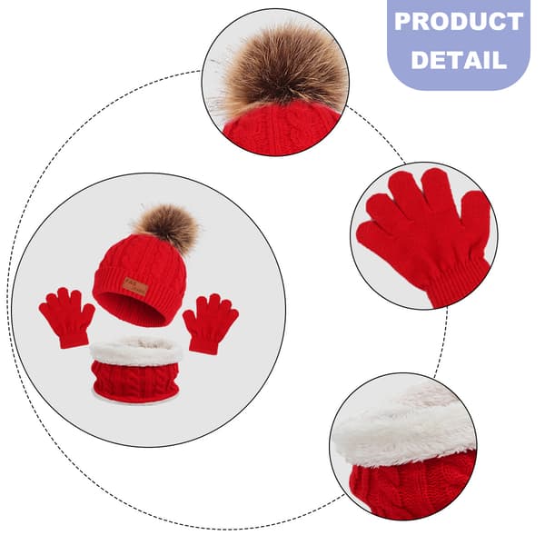 1 sæt børns vinter tredelte hat, halstørklæde, handsker, tredelt efterår og vinter enkelt kugle babyhat