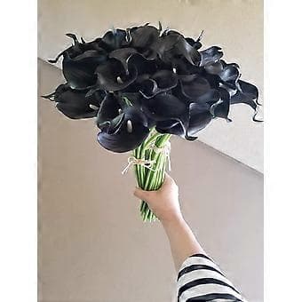 24 stk. kunstige calla-liljer med blød PU-stilk (sort)