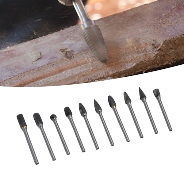 10Pcs Rotary File Cemented Carbide High Speed Double Cutting Tungsten Steel Grinding Head for PolishedSingle Pattern