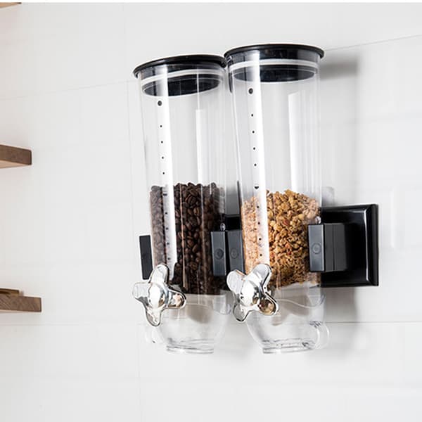 Pladsbesparende vægmonteret opbevaring til tørfoder, tredobbelte foderdispensere for nem dosering med holdbare akrylbeholdere, stilfuldt design til køkkenet