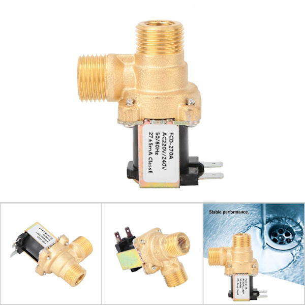 G1/2\" Normalt Stängd Mässings Solenoid Elektromagnetisk Ventil Vatteninloppsbrytare (AC220V)