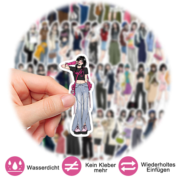 Lättskalade och självhäftande klistermärken, fashionabla tjejdesigner för scrapbooking junk journal kit, högkvalitativt papper motstår skador, 65 stycken perfekt för