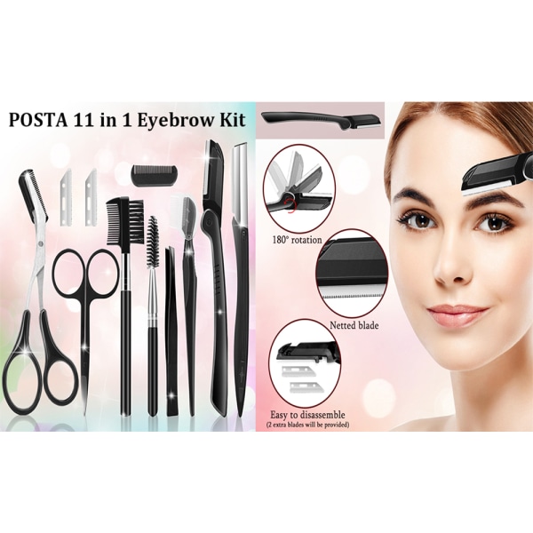 Eyebrow Razor, 11 i 1 Eyebrow Kit, Multipurpose Exfoliating Tool Face Razor för kvinnor, inklusive ansiktstrimmerrakapparat, ögonbrynsborste, sax,