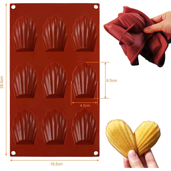 2 stk. skall silikonkakeform Madeleine Form Baking/kjeks/silikonmoussekakeform