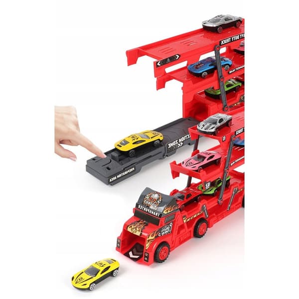Transportlastebilsett, Hot Wheels lekebil med støpte biler, multifunksjonell transformering forbedrer leketiden