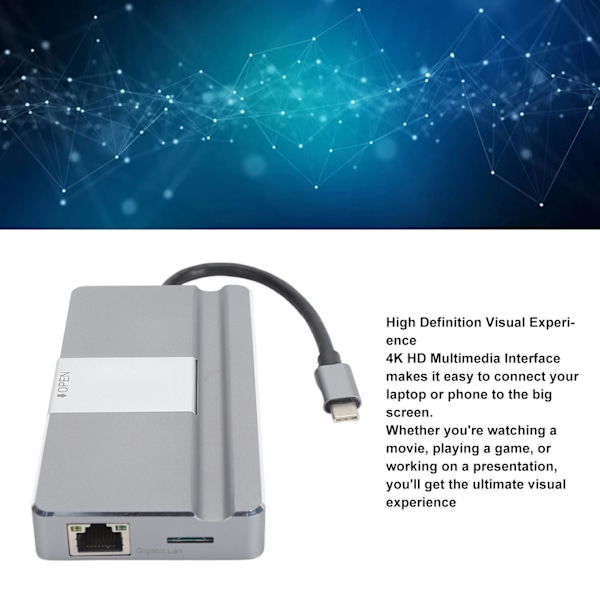 8-i-1 USB C Hub Typ C till 4K HD Multimedia Interface RJ45 USB3.0 USB2.0 PD Lagringskortplats MicroStorage-kortplats USB C Hub-adapter