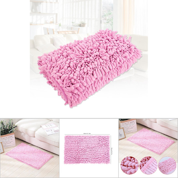 Chenille Anti-slip Vandabsorberende Skridsikker Måtte Badeværelse Stue (Pink)