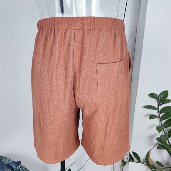 Mænds Sommer Shorts Elastisk Talje Snørelukning Over Knæ Længde Casual Shorts med Sidelommer Brun L