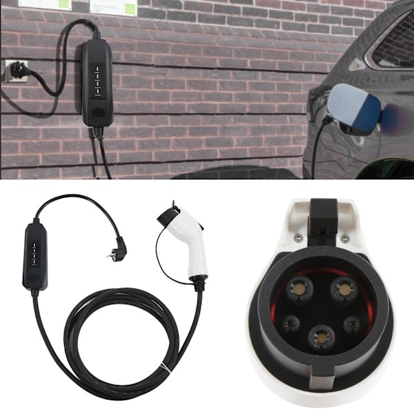 Svart EV-laddare 16A Bärbar Elbilsladdare EU-kontakt 110V‑250V för de flesta elbilar