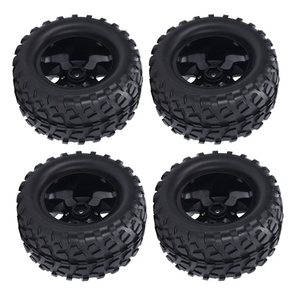 4 st Gummidäck med M4 Låsmutter 12mm Hex Nav 7-ekrad Fälg Hjul Däck för 1/10 RC Off Road Truck