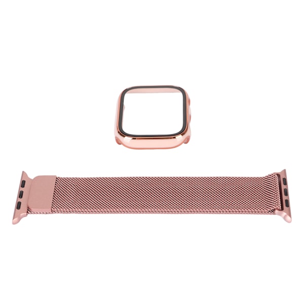 Skyddande PC-fodral med härdat glas skärmskydd, klockarmband, tillbehör som passar för iWatch 45mm Rosa