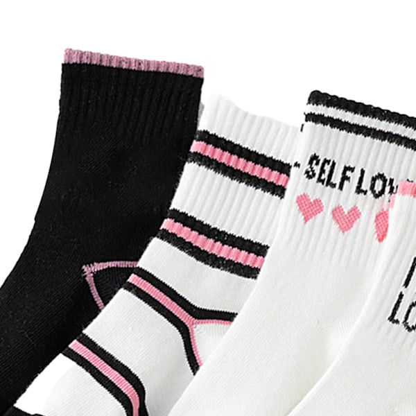 5 Par Barn Crew Strumpor Hjärtmönster Mjuk Bomull Barnstrumpor för Höst Vinter Rosa Stil XL (9‑12 År)