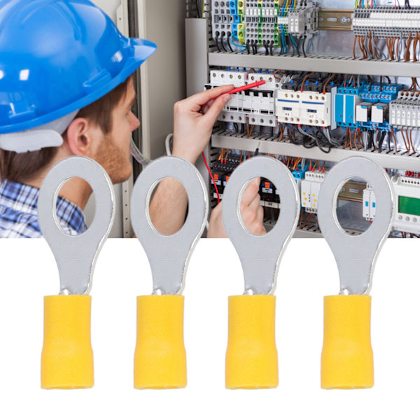 100 stk. Isoleret Ringterminaler Elektriske Tråd Krympeforbindelser Kobber AWG12-10 RV5.5-8
