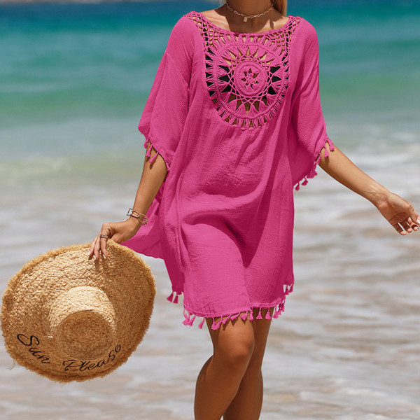 Crew Neck Cover Up Badedragt Cut Out Beach Toppe med kvast