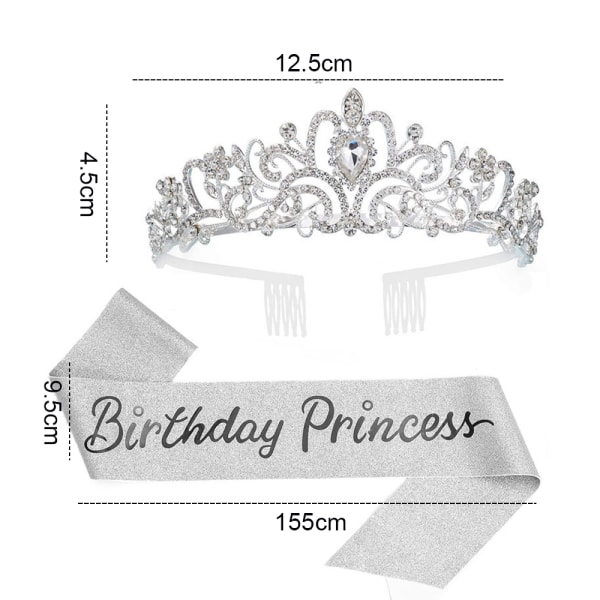 Sash & Crystal Tiara -setti - Syntymäpäiväkruunut naisille Sash Birthda